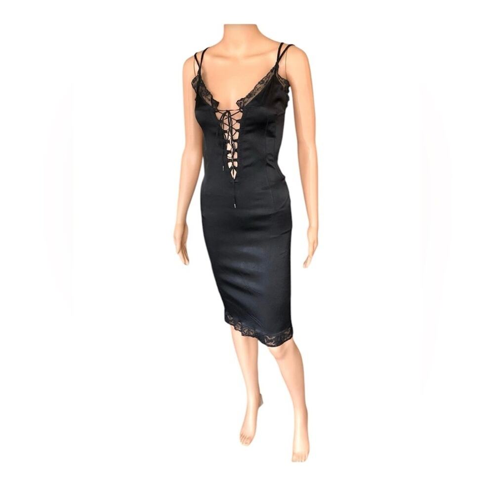 D&G by Dolce & Gabbana c. 2001 Corset Lace Up Bustier Black Dress